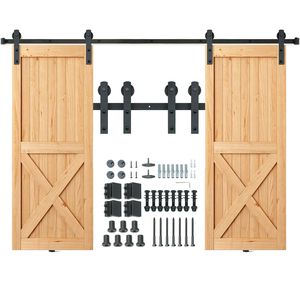 Kit Ferramenta per Porta Scorrevole a Binario da 2,4 m (8FT) per Carichi Pesanti, 150 kg (330 libbre), per Bagno, Adatto a Porte Doppie fino a 1,15 m (3.7FT) o 1,35 m (4.3FT) di Larghezza, Binario da 3,3 cm (1.3") o 2,5 cm (1.0") di Diametro - Product Image 1