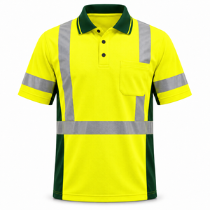Polo de travail réfléchissant pour homme OEM, manches courtes, col bicolore, bande argentée unie, uniforme pour les travailleurs de la voirie et de la construction - Product Image 1