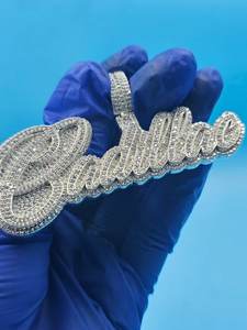 จี้เพชรโมอิสซาไนต์ VVS แบบตัวอักษรลายเส้น  จี้เงินแท้ 925  จี้ฮิปฮอป  จี้ตัวอักษรสองชั้น สำหรับเป็นของขวัญ - Product Image 2