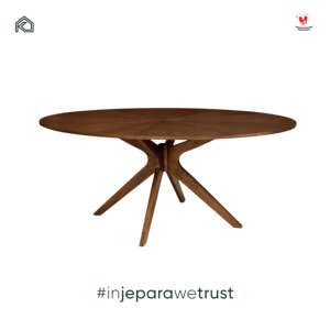 Mesa de Comedor Redonda de Madera Maciza Ovalada Personalizada, Base de Pedestal Escultural Moderna, Mesa de Comedor de Madera para Hotel, Restaurante, Villa - Product Image 3