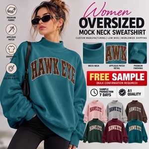 Sudadera Oversize para Mujer, Cuello Alto, Manga Larga, Informal, de Felpa, con Bordado Gráfico - Product Image 1