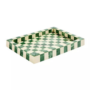 Green And Cream Checkered Epoxy Resin Tray Artistic Home Decor Serving Tray Customized Design home decor By Fashion Craft India - Product Image 1