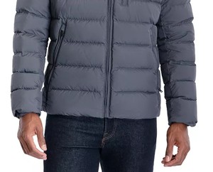 Chaqueta Acolchada Gris para Hombre, Cortavientos, con Cierre de Cremallera, Cuello Alto, Informal, para Invierno, Corte Regular, Relleno de Poliéster - Product Image 3