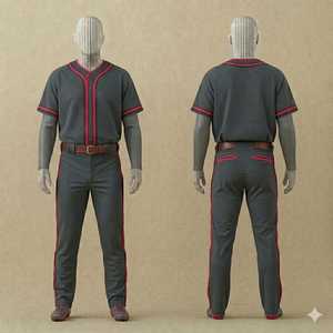 Ensemble uniforme de baseball pour hommes, gris avec rayures rouges, maillot en mesh, pantalon à fermeture boutonnée, respirant, tenue d'équipe toutes saisons, coupe classique - Product Image 1