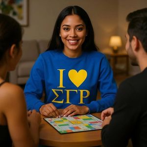 เสื้อสเวตเชิ้ตคอกลม I Love Sigma Gamma Rho สีน้ำเงินรอยัล สำหรับผู้หญิง ลายกราฟิกตัวอักษร สไตล์ลำลองสำหรับชมรมนักศึกษากรีก  แบบสั่งทำพิเศษ - Product Image 2