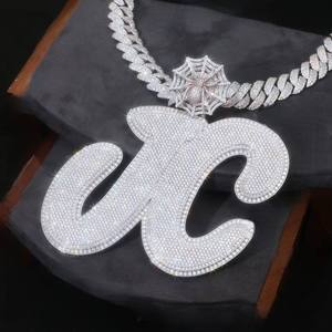 Custom Letter Moissanite Pendant <b>Chain</b> Necklace Ice Cubic Zirconia <b>Initial</b> Jewelry for Gift and Streetwear - Product Image 1
