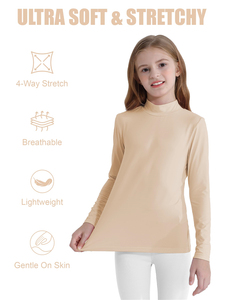 T-shirt à col roulé en coton tricoté beige à manches longues pour filles, avec logo personnalisé, sous-vêtement pour enfants, couche de base - Product Image 5