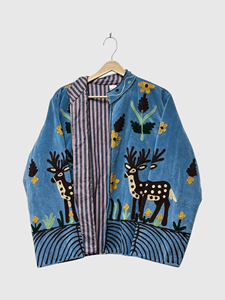 Bohemian Embroidered <b>Velvet</b> Jacket Full Sleeve Mandarin Collar Animal Pattern Plus Size Women's Autumn Wear - Product Image 3