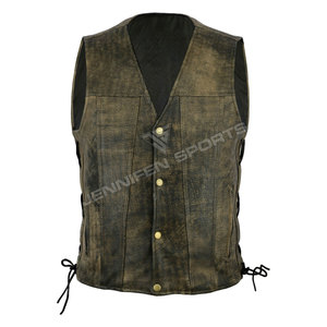 Nouveau design de veste en cuir vintage pour moto pour hommes, réglable, respirante, coupe-vent, logo personnalisable, col en V, fermeture éclair - Product Image 2
