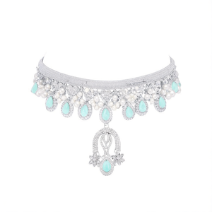 <b>Choker</b> Necklace Set Designer Crystal Rhinestone/Pearl/Diamond Chains for Wedding Ethnic & Classic Style-10575549SBL - Product Image 2