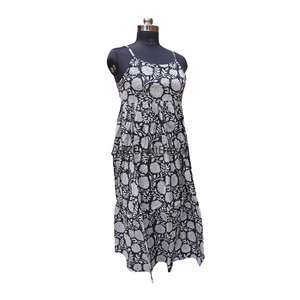 Vestido Midi Bohemio de Punto 100% Algodón, Cuello en V, Estampado Floral, Sin Mangas, Silueta Ajustada para Fiestas de Verano - Product Image 3