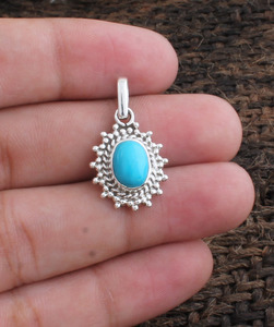 Collar de Plata de Ley 925 con Turquesa, Colgante Vintage con Piedra Preciosa, Joyería Victoriana Estampada para Mujer, Venta al Por Mayor - Product Image 3