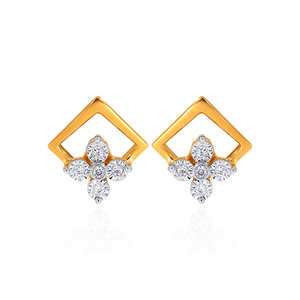 18K Yellow Gold <b>Square</b> <b>Frame</b> Stud Earrings Round Cut Lab Grown Diamond Fine Jewelry for Women - Product Image 1