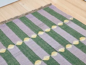 Alfombra Kilim Hecha a Mano con Patrón Geométrico, Tejido Plano de Lana y Acrílico, Rectangular, para Sala de Estar, con Base de Yute - Product Image 1