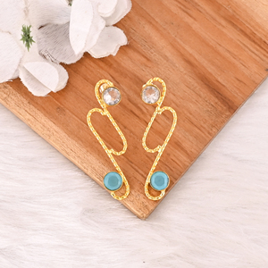 ต่างหูทองเหลืองชุบทองคริสตัลและโมราสำหรับผู้หญิงทำด้วยมือ - Product Image 2