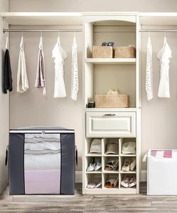 Grey Large Capacity Waterproof Durable Blanket Storage Bag Breathable Zipper Closure <b>Portable</b> Bedding Organizer for <b>Wardrobe</b> - Product Image 3