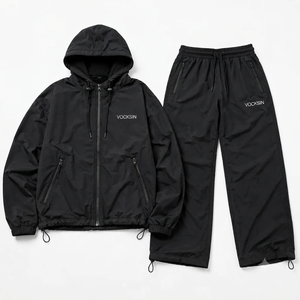 Vocksin <b>Women's</b> Black Waterproof Quick Dry Winter Hooded Windbreaker Tracksuit Lightweight Zipper <b>Jacket</b> Wide Leg Pants Set - Product Image 5