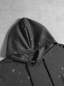 Sudadera con Capucha y Cremallera de Diseño con Letras de Diamantes de Imitación Negros, Estilo Oversize, de Alto Gramaje, Moda Urbana Premium para Hombre - Product Image 5
