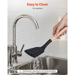 Ensemble d'ustensiles de cuisine 50 pièces en silicone noir avec manche en bois, résistant à la chaleur jusqu'à 428 degrés Fahrenheit, spatules et cuillères - Product Image 5