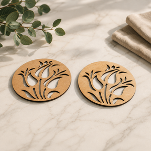 Posavasos de Madera Maciza con Corte Láser de Flor de Tulipán, Hecho a Mano, Resistente al Calor, Protector de Mesa, Portavasos para Café, Té, Regalo Floral - Product Image 1
