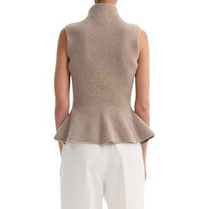 Top de punto tipo peplum sin mangas con cuello simulado para mujer, mezcla de viscosa, ajuste ceñido, cintura con cinturilla, jersey OEM - Product Image 2