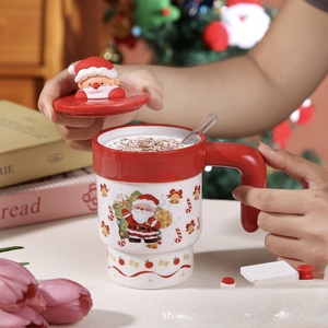 Taza Esmaltada Navideña con Pajita y Tapa, Diseño de Santa, Muñeco de Nieve y Árbol, Taza de Regalo Festiva para Café o Té con Caja de Color - Product Image 6