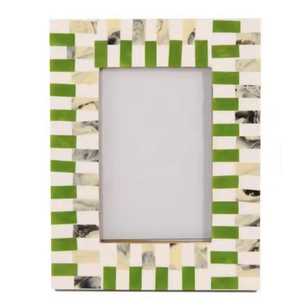 Tayyab Handicraft Lightweight Bone Inlay Photo <b>Frame</b> with Green and <b>White</b> Inlay Pattern Vertical Tabletop Display - Product Image 1