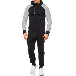 Ensemble de survêtement à capuche pour homme, noir uni, 100% coton, design 2 en 1, sweat-shirt long, poches latérales, respirant, style sportif d'hiver - Product Image 1