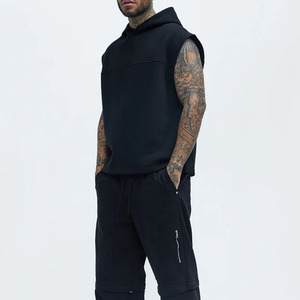 Sudadera con Capucha sin Mangas para Hombre, Color Sólido, Felpa, Estilo Casual, Corte Regular, Otoño, Negro, 100% Algodón, Tejido por Salamons Weras - Product Image 1