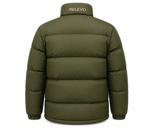 Men's Black Puffer <b>Jacket</b> Stand Collar Zipper Windproof Thick Polyester <b>Winter</b> Loose Fit Regular Length - Product Image 4