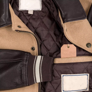 Chaqueta Varsity para Hombre, Cuerpo de Lana, Mangas de Cuero PU, Cierre de Botones, Cuello Camisero, Estilo Casual Otoñal, Corte Regular - Product Image 4