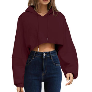 Sudadera con Capucha de Felpa Francesa de Moda de Verano, Logotipo Personalizado, Sudadera Corta Ligera y Transpirable de Mezcla de Algodón para Mujer - Product Image 1