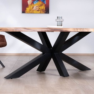 Mesa de comedor de alta gama Vandana Ivory Shape con tablero de madera gruesa y patas metálicas 3D, 240 cm - Product Image 3