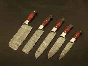 Ensemble de couteaux de chef écologiques et ambidextres, 10 pièces, lames en acier Damas, manches en bois de rose, finition mate - Product Image 3