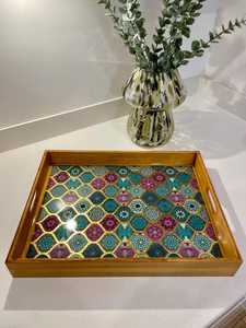 Plateau de service ovale en bois poli, luxueux et écologique, pour la décoration de la maison et les fêtes, Ali Fashion Art - Product Image 1