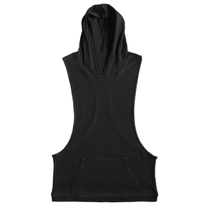 KHILAN INDUSTRIES Men's <b>Black</b> Hooded <b>Sequined</b> Sleeveless Tank <b>Top</b> Pockets Sporty Breathable 100% Cotton Woven Solid Color O-Neck - Product Image 3