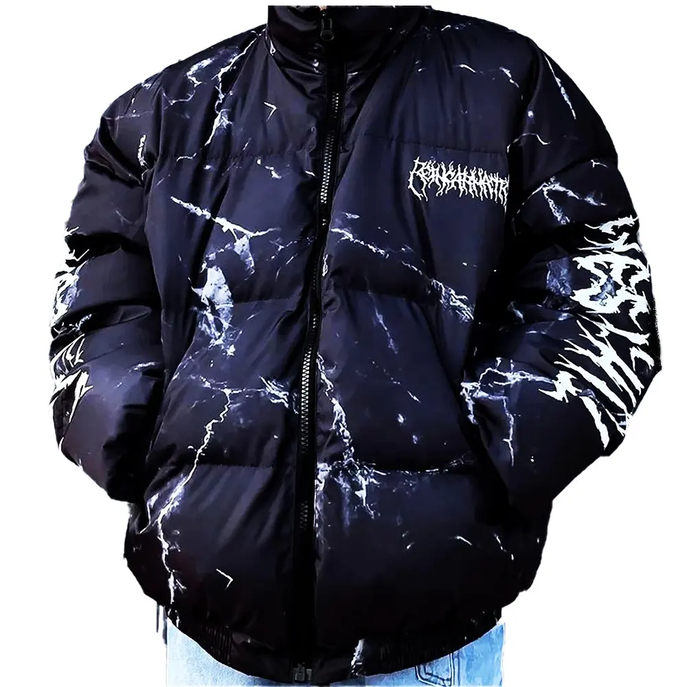 Blouson d'hiver à bulles pour homme avec Logo personnalisé imprimé de couleur noire