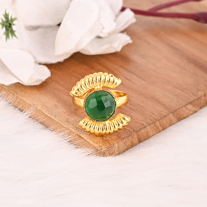 Handmade Green Hydro Brass Gold Plated <b>Adjustable</b> Fashion Gemstone <b>Ring</b> for Women - Product Image 2