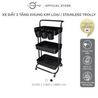 Chariot roulant OEM moderne à 3 niveaux en acier au carbone noir, facilement assemblable, amovible, pliable, avec accroches pour cuisine et salle de bain