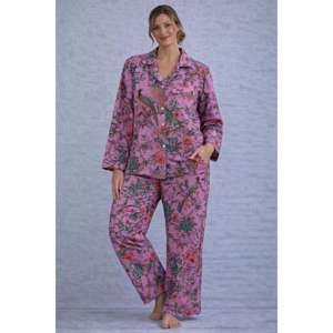 Conjunto de Pijama de Algodón con Estampado Floral Hecho a Mano, Ropa de Dormir Cómoda para Mujer - Product Image 1