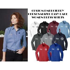 2025 Vestido de manga larga con botones para mujer personalizable LW100 bordado camisas de fácil cuidado con logotipo personalizado y textos - Product Image 3