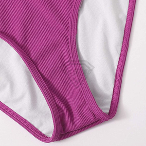 Wholesale Women's Ribbed Bikini Set <b>Crossed</b> Halter <b>Top</b> Hipster Bottom Solid Purple Swimwear Stretch Fabric Regular Fit Beachwear - Product Image 6