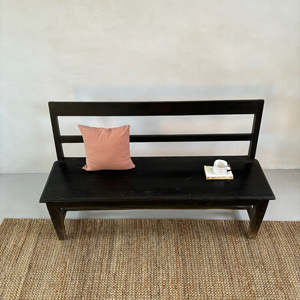Banc de patio extérieur en bois massif rustique avec peinture originale antique - Meubles de salle à manger de style ferme - Product Image 5