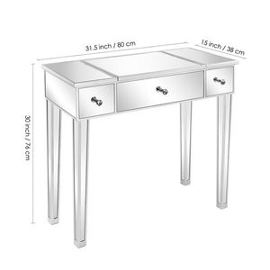 "MDF <b>Makeup</b> Vanity with <b>Mirror</b> Surface Flip-Top Design Silver 80x38x76cm" - Product Image 3