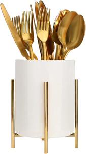 Support à couverts en céramique blanche haut de gamme avec support en métal doré, idéal pour les restaurants, les événements et l'organisation des tables de fête - Product Image 2