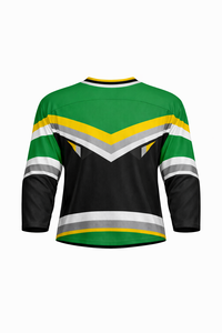 Jersey de Hockey sobre Hielo Personalizable para Hombre, Cuello en V, Manga Tres Cuartos, Rayas Verdes, Negras y Amarillas, Prenda Sublimada de Poliéster - Product Image 3