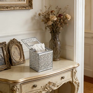Elegant <b>Silver</b> Finished Metal Tissue Box Cover Suitable For Modern Interiors And Guest Entertainment Handcrafted From India - Product Image 5