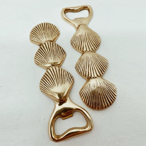 Elegant Metal Gold Seashell Bottle Opener Features Polished Brass Finish Triple Shell Handle Unique Coastal Beach <b>Bar</b> <b>Tool</b> - Product Image 6