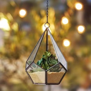Terrarium en verre avec accents métalliques de luxe, porte-plantes géométrique élégant, décoration d'intérieur - Product Image 5