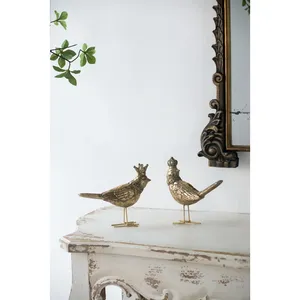 Figurine d'oiseau en laiton plaqué or avec couronne, décoration d'intérieur, thème animal, artisanat en métal moulé - Product Image 2